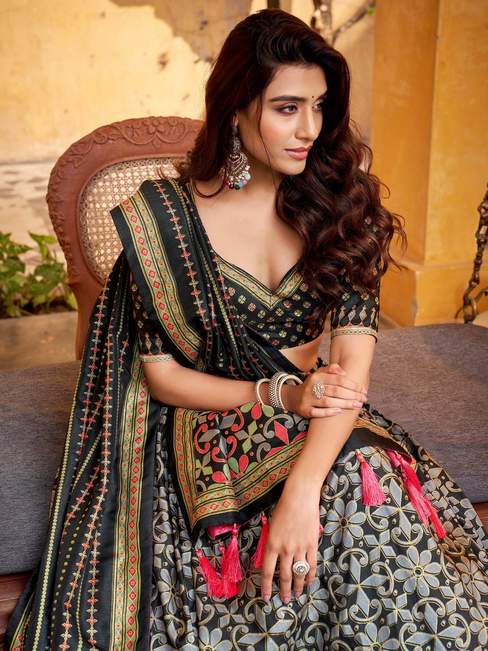 Graceful Black Digital Printed Silk Traditional Wear Lehenga Choli