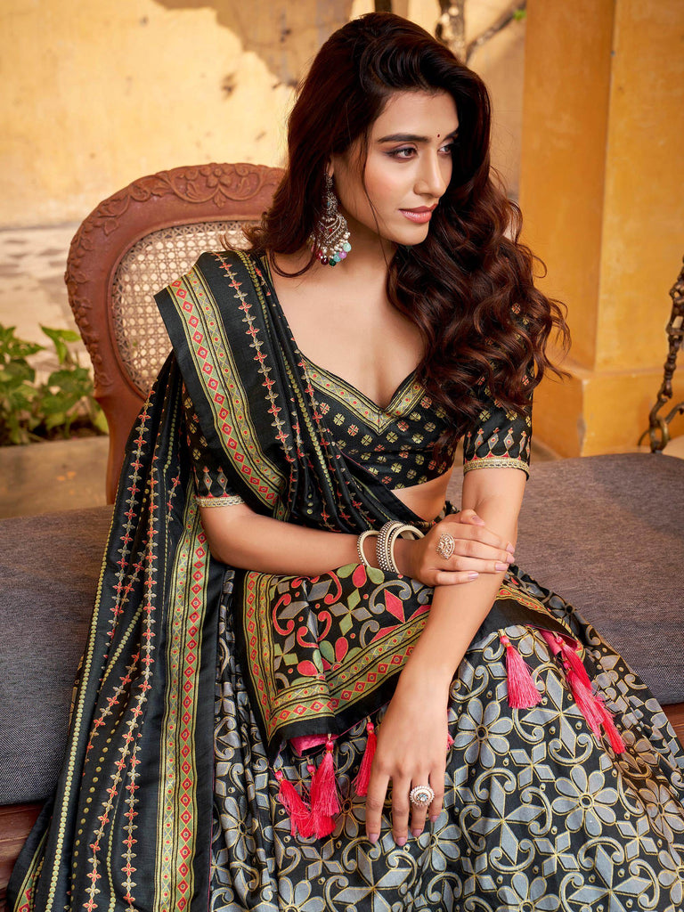Graceful Black Digital Printed Silk Traditional Wear Lehenga Choli