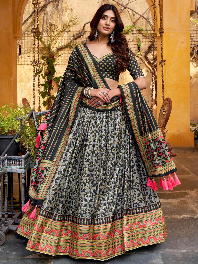 Graceful Black Digital Printed Silk Traditional Wear Lehenga Choli