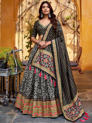 Graceful Black Digital Printed Silk Traditional Wear Lehenga Choli