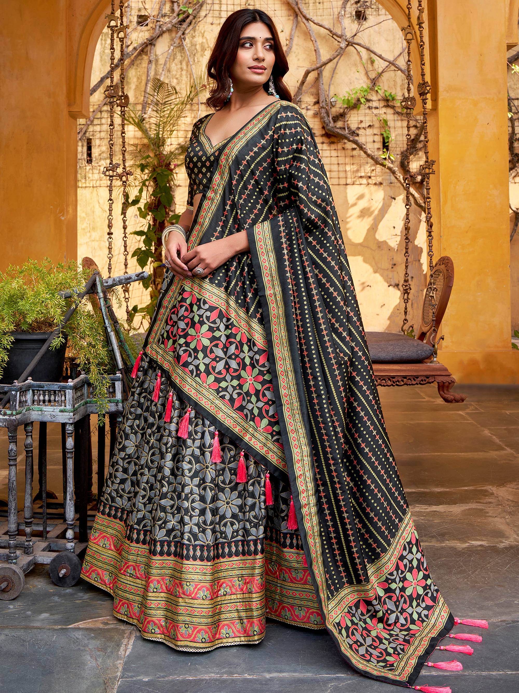 Graceful Black Digital Printed Silk Traditional Wear Lehenga Choli