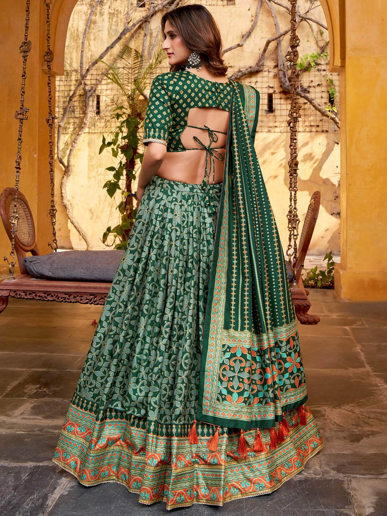 Glowing Green Digital Printed Silk Bridesmaid Lehenga Choli