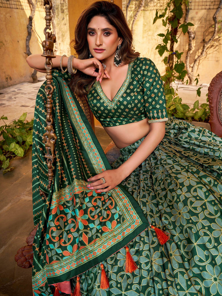 Glowing Green Digital Printed Silk Bridesmaid Lehenga Choli
