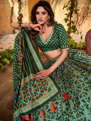 Glowing Green Digital Printed Silk Bridesmaid Lehenga Choli