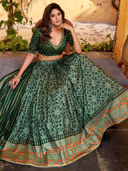 Glowing Green Digital Printed Silk Bridesmaid Lehenga Choli