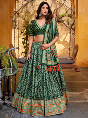 Glowing Green Digital Printed Silk Bridesmaid Lehenga Choli