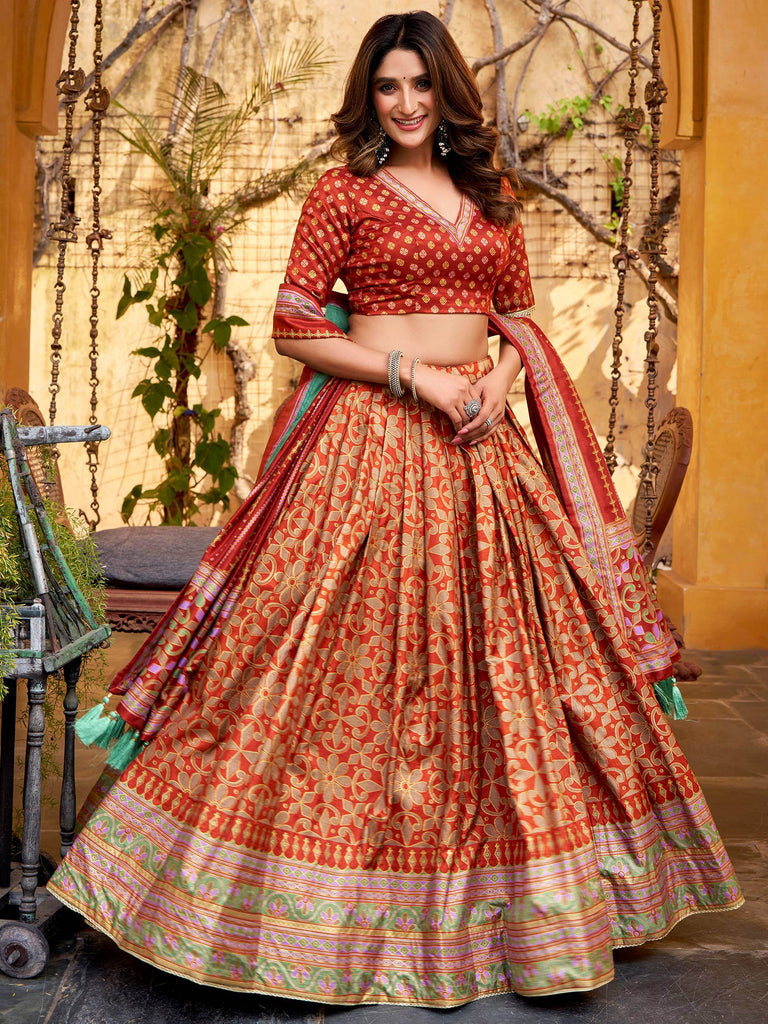 Captivating Orange Digital Printed Silk Function Wear Lehenga Choli