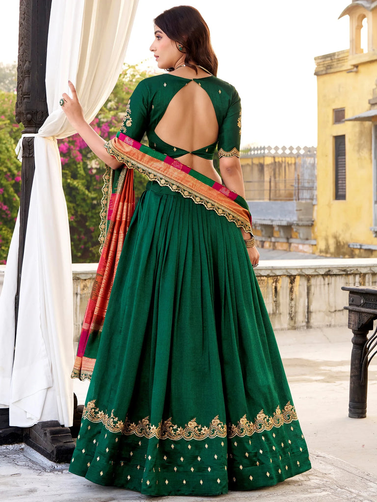Stunning Green Embroidered Silk Engagement Wear Lehenga Choli