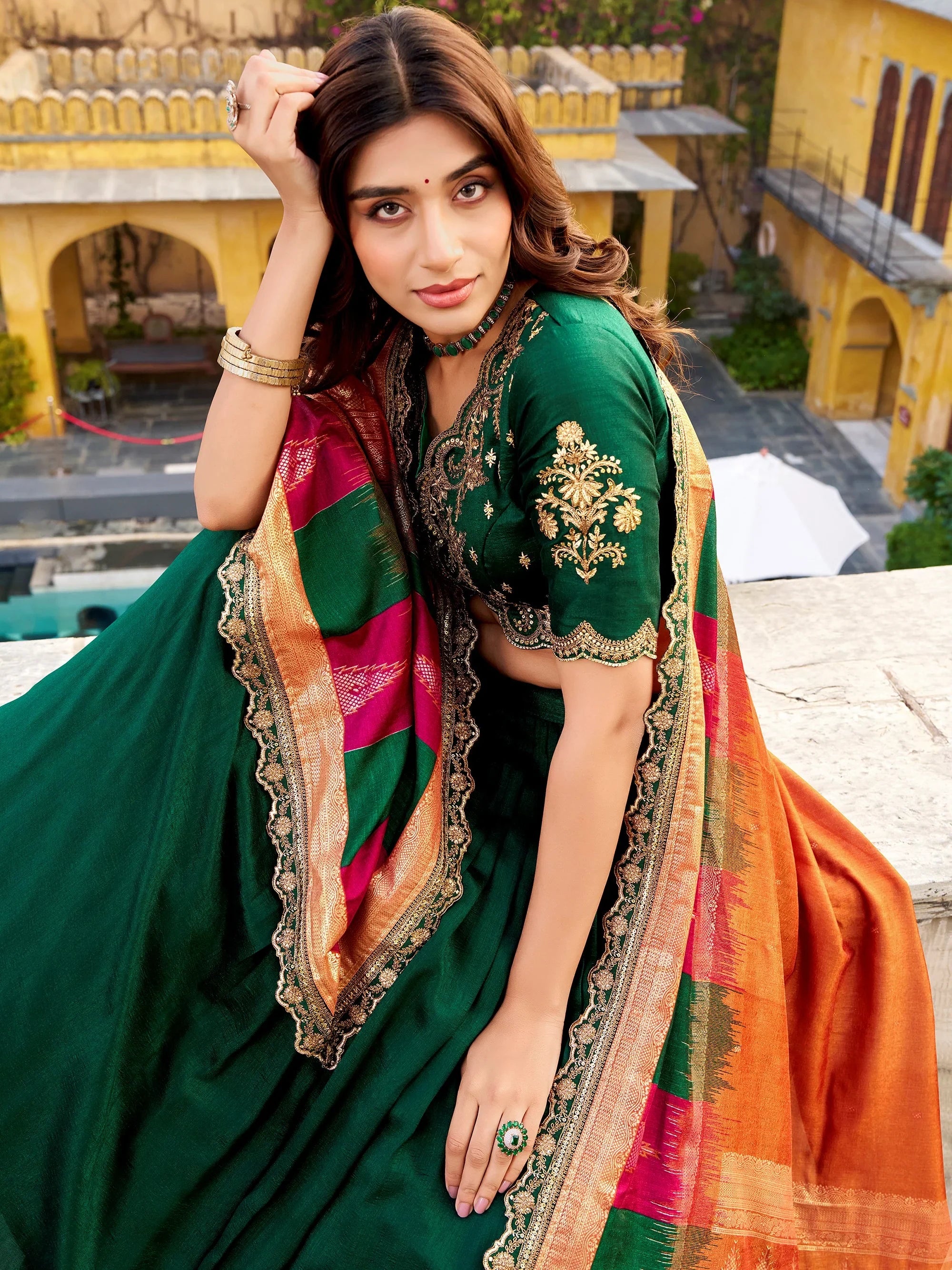 Stunning Green Embroidered Silk Engagement Wear Lehenga Choli