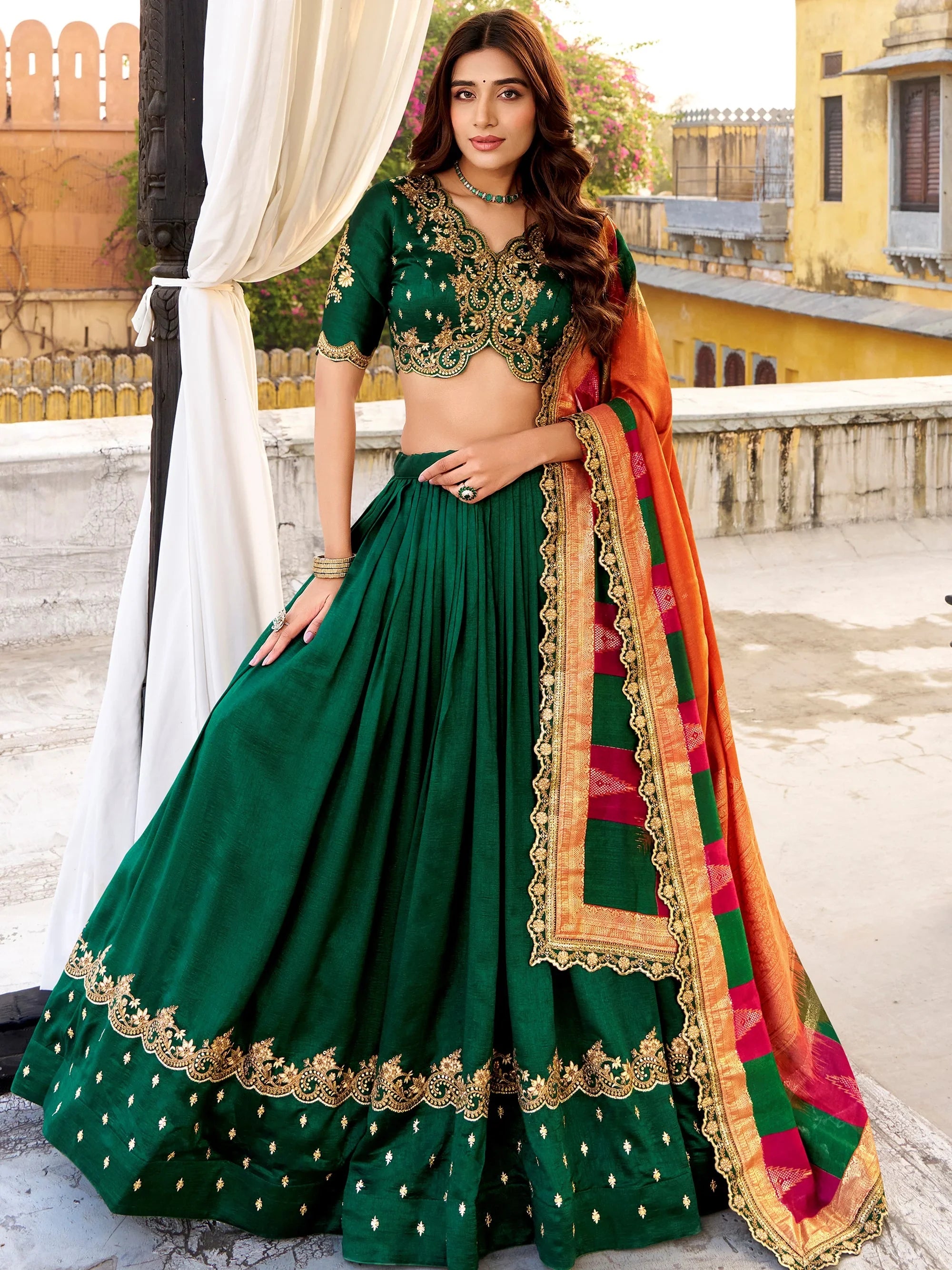 Stunning Green Embroidered Silk Engagement Wear Lehenga Choli