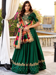 Stunning Green Embroidered Silk Engagement Wear Lehenga Choli