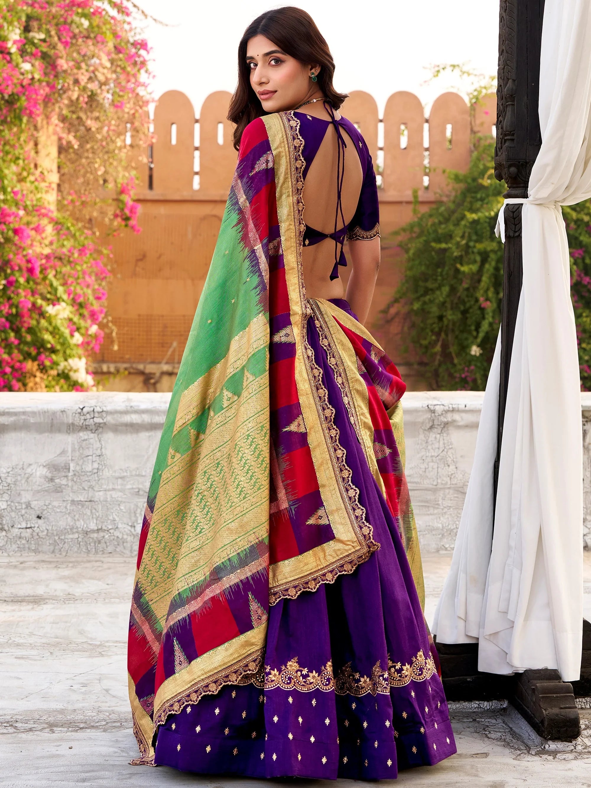Impressive Purple Embroidered Silk Festival Wear Lehenga Choli