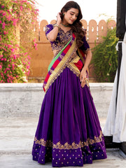 Impressive Purple Embroidered Silk Festival Wear Lehenga Choli