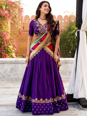 Impressive Purple Embroidered Silk Festival Wear Lehenga Choli