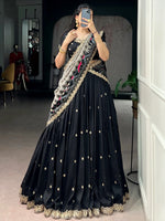 Captivating Black Sequins Work Silk Designer Half Saree Lehenga
