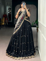 Captivating Black Sequins Work Silk Designer Half Saree Lehenga