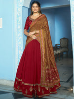 Stunning Maroon Sequins Silk Wedding Wear Lehenga Choli With Dupatta