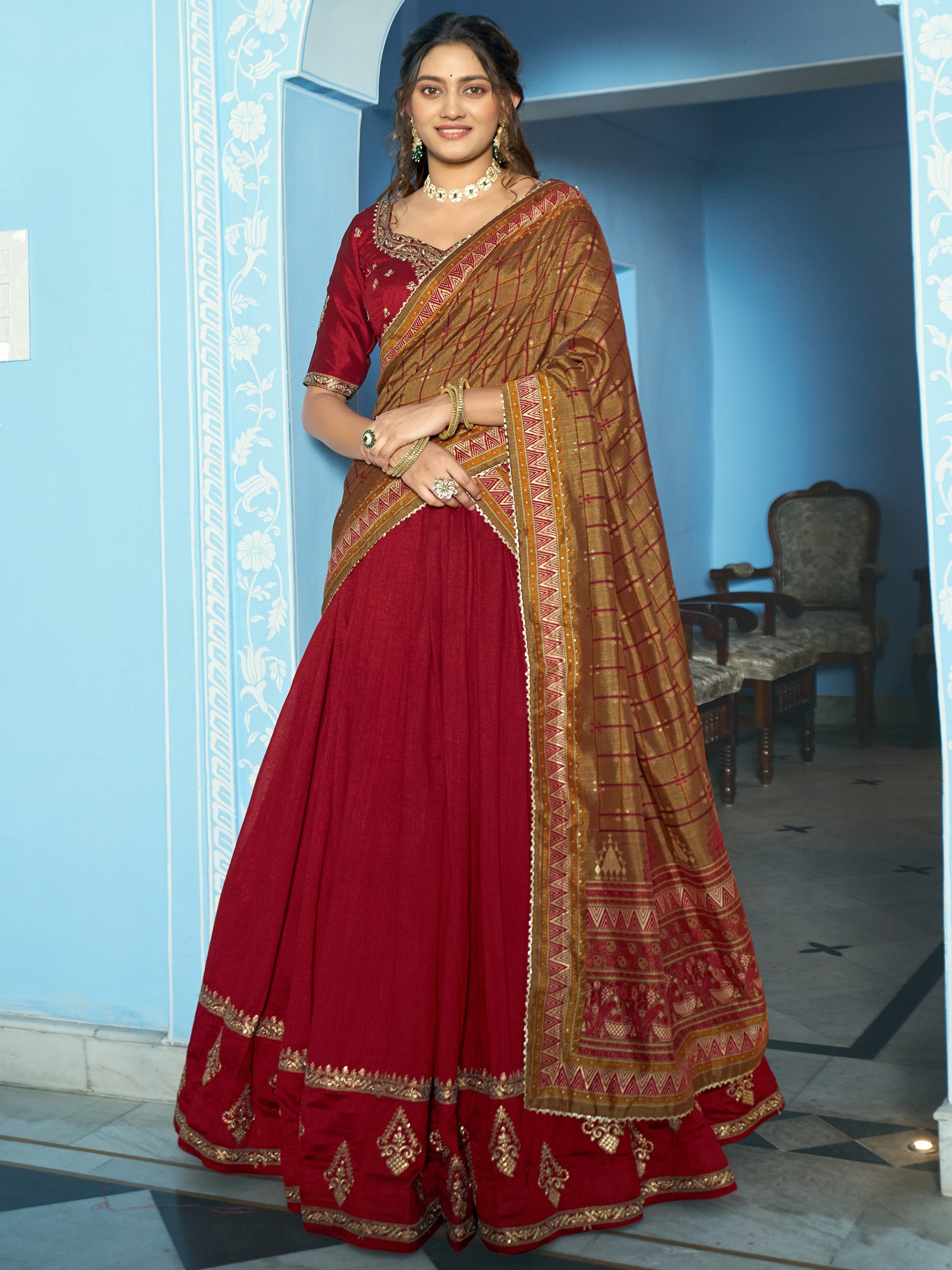 Stunning Maroon Sequins Silk Wedding Wear Lehenga Choli With Dupatta