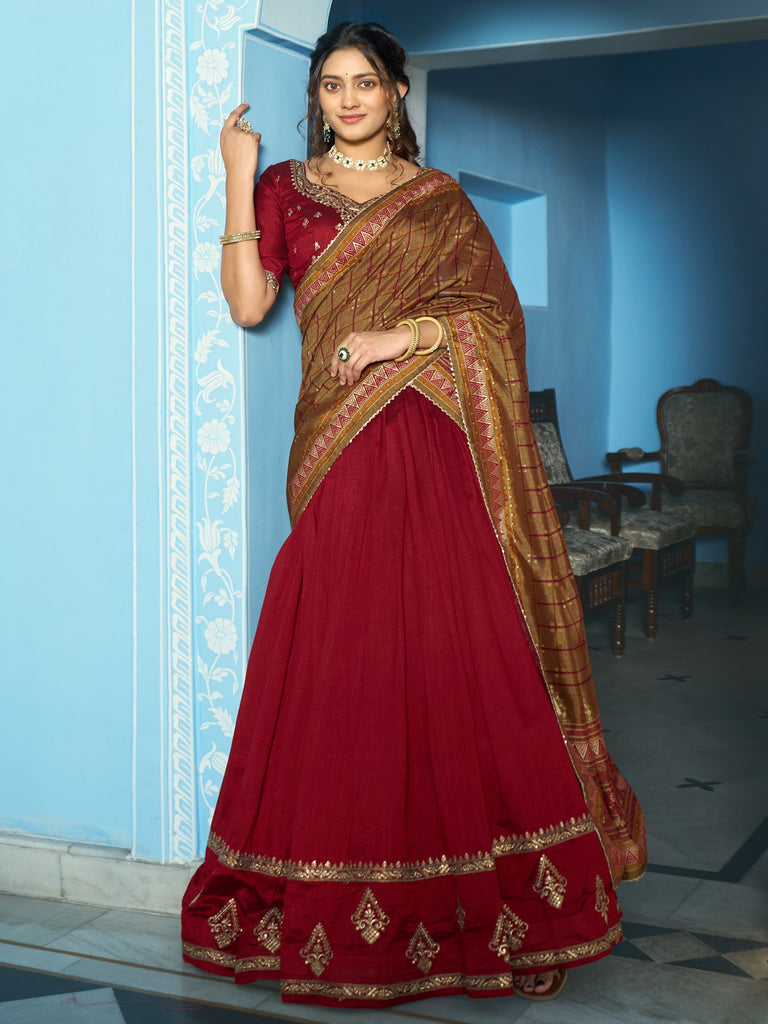 Stunning Maroon Sequins Silk Wedding Wear Lehenga Choli With Dupatta