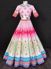 Awesome Multi-Color Digital Printed Silk Festive Lehenga Choli