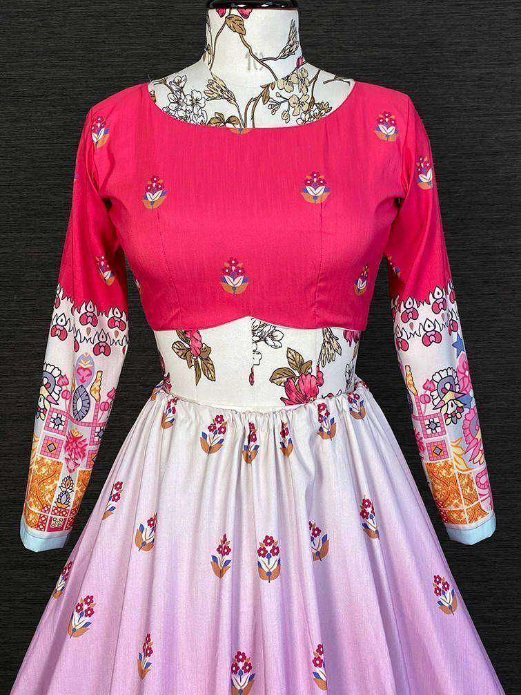Wonderful Pink Color Floral Printed Silk Festive Lehenga Choli