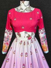 Wonderful Pink Color Floral Printed Silk Festive Lehenga Choli