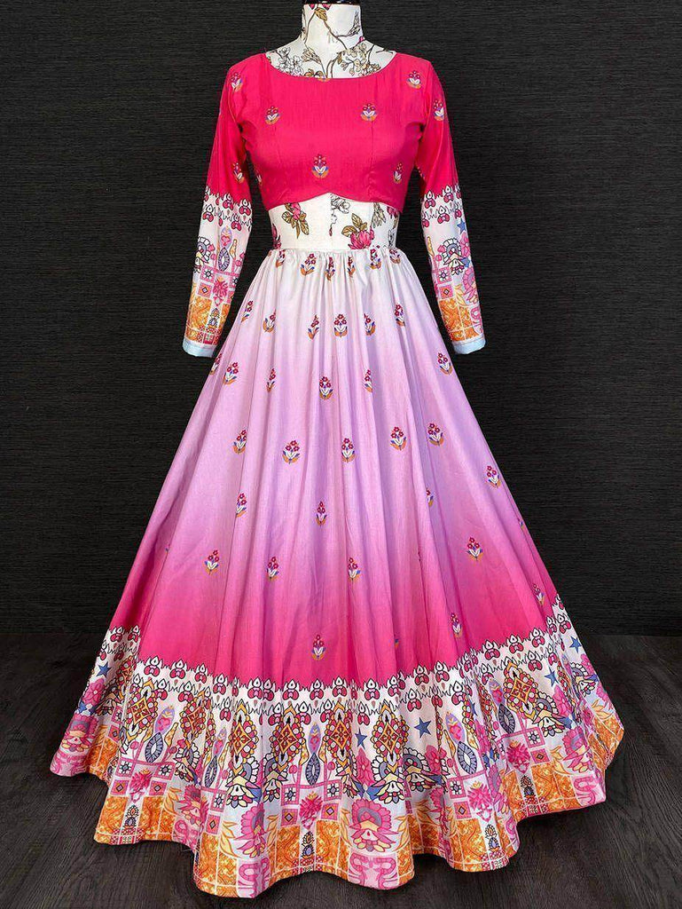 Wonderful Pink Color Floral Printed Silk Festive Lehenga Choli