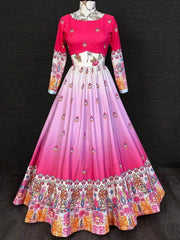 Wonderful Pink Color Floral Printed Silk Festive Lehenga Choli