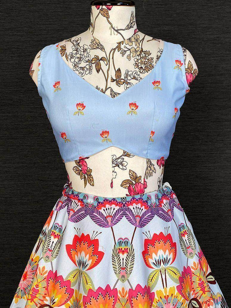 Astonishing Multi-Color Floral Printed Silk Festive Lehenga Choli