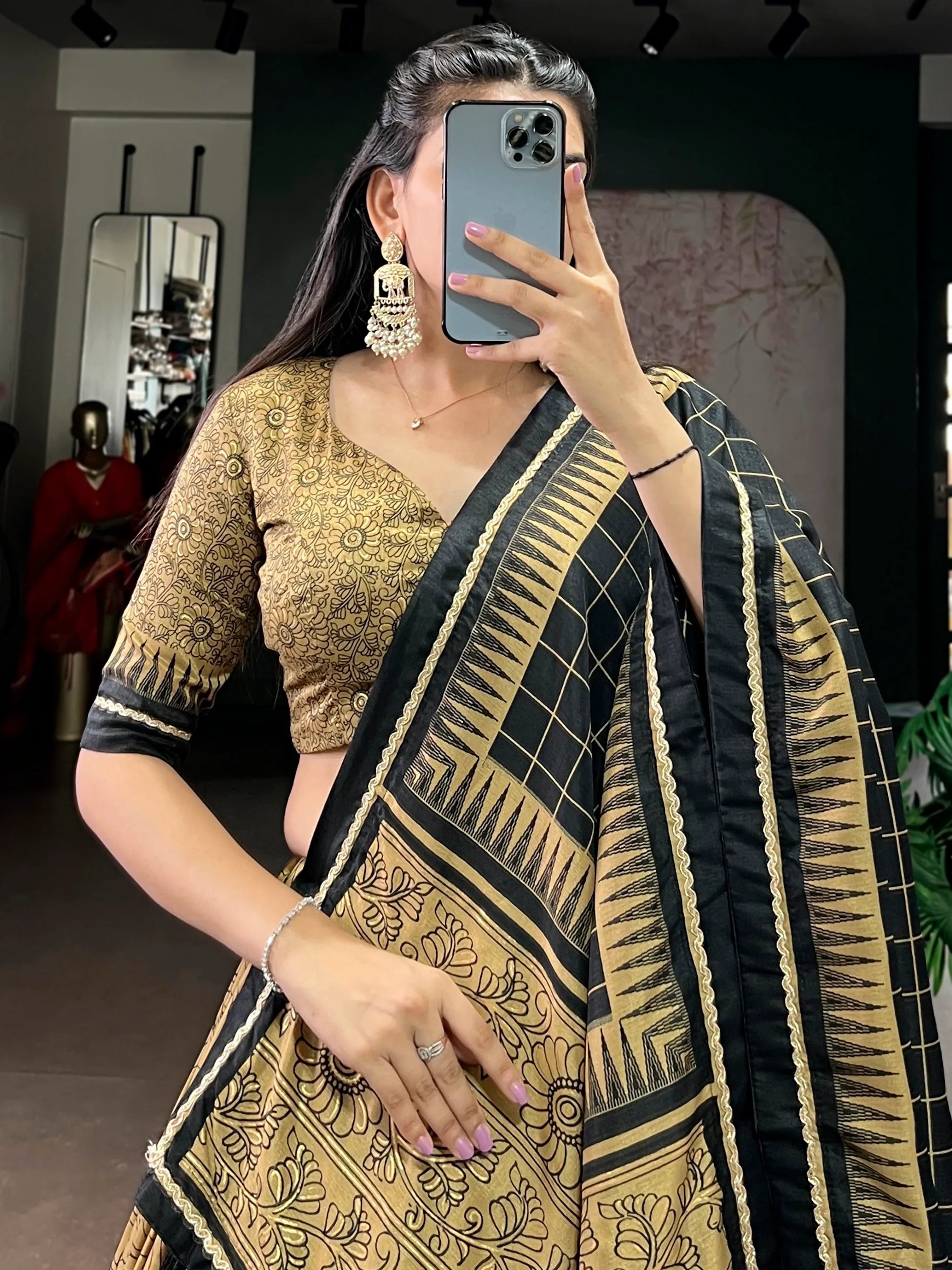 Wonderful Golden Kalamkari Print Tussar Silk Festive Wear Lehenga Choli