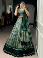 Fascinated Green Kalamkari Print Tussar Silk Event Wear Lehenga Choli