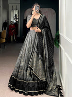 Bewitching Grey Kalamkari Print Tussar Silk Marriage Wear Lehenga Choli