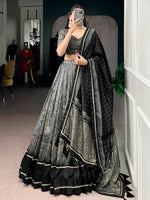 Bewitching Grey Kalamkari Print Tussar Silk Marriage Wear Lehenga Choli