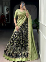 Alluring Black Kalamkari Printed Silk Festive Wear Half Saree Lehenga