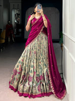 Beautiful Cream Kalamkari Printed Silk Event Wear Half Saree Lehenga