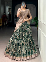 Wonderful Green Kalamkari Printed Silk Mehendi Wear Half Saree Lehenga