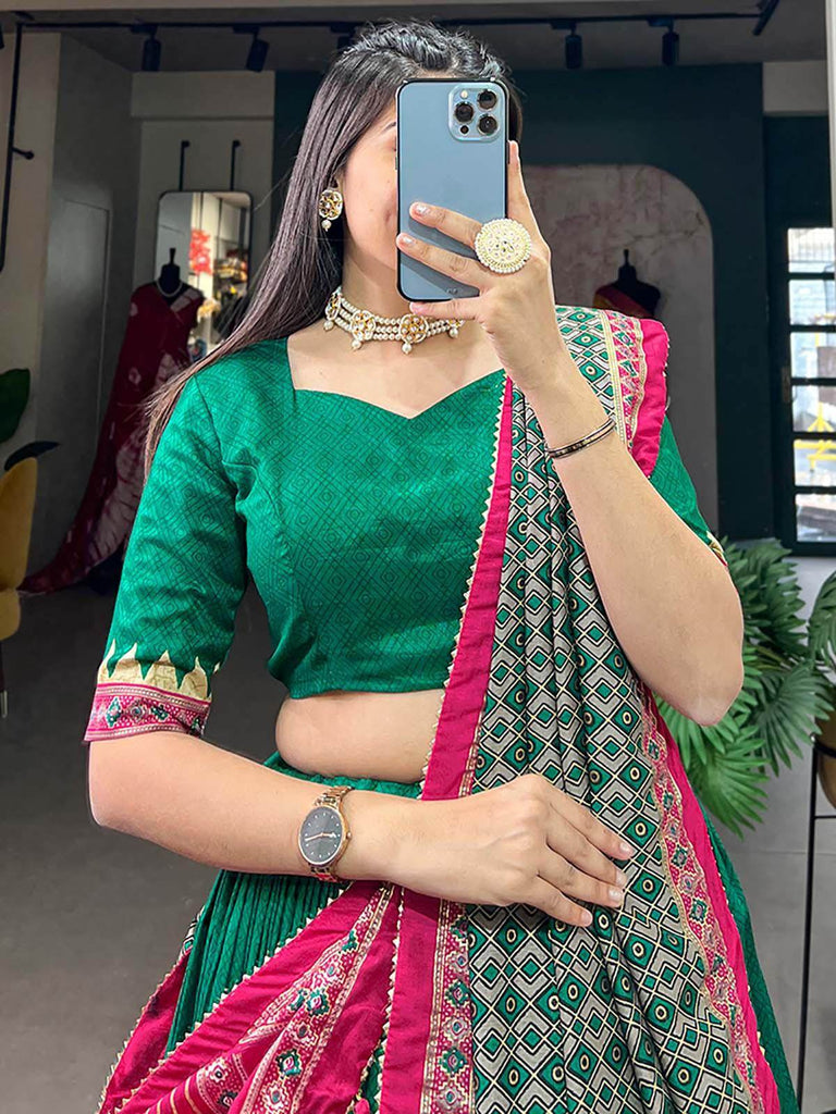 Majestic Green Foil Work Silk Festival Wear Lehenga Choli With Dupatta