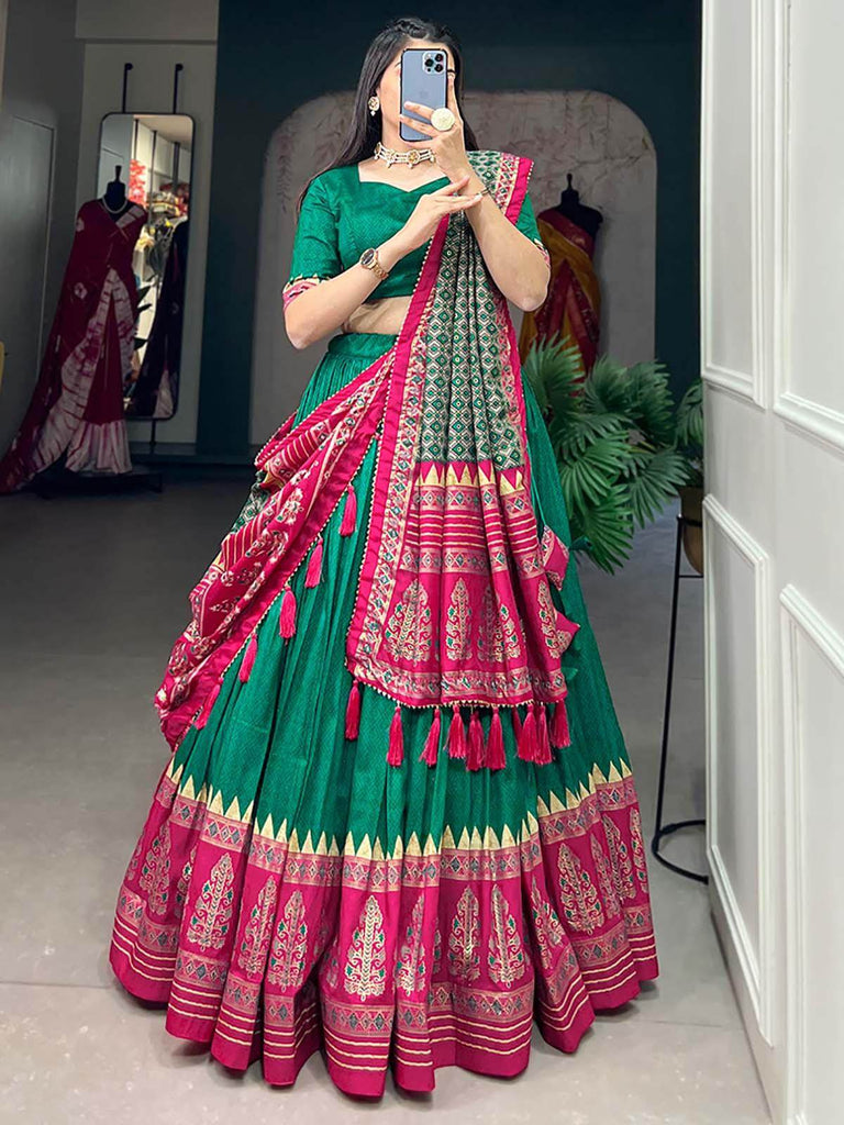 Majestic Green Foil Work Silk Festival Wear Lehenga Choli With Dupatta