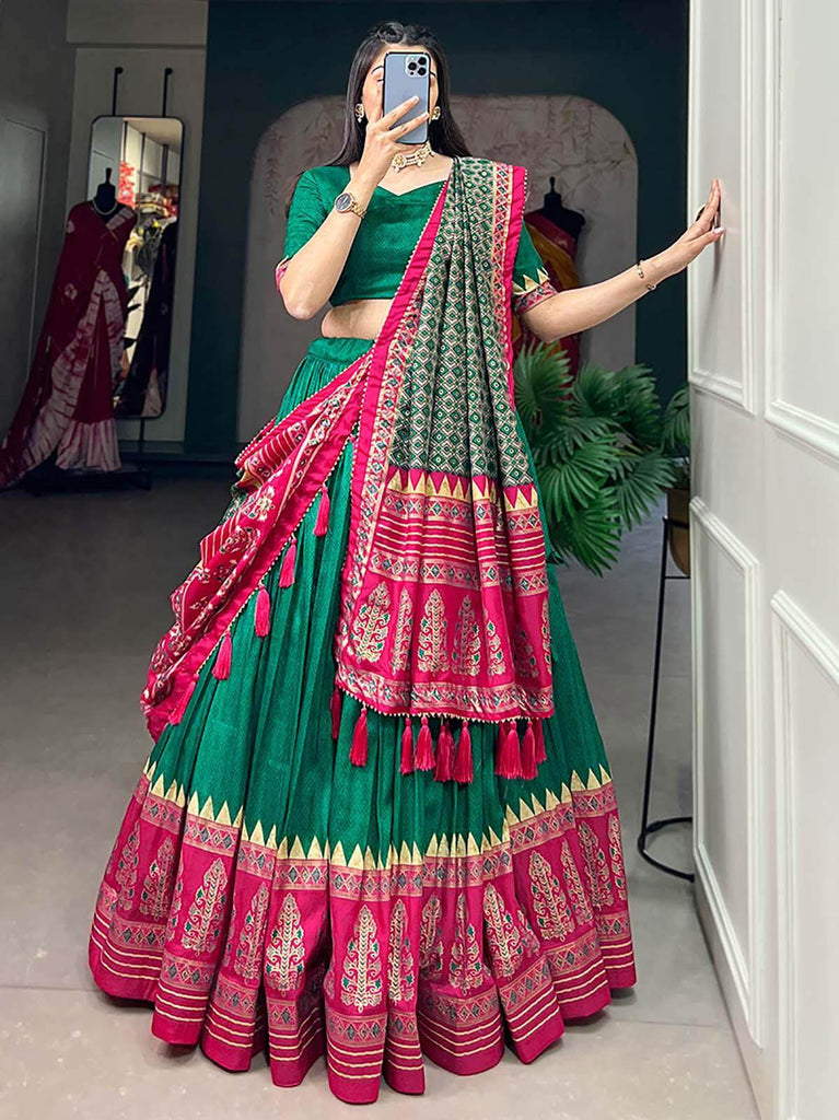 Majestic Green Foil Work Silk Festival Wear Lehenga Choli With Dupatta