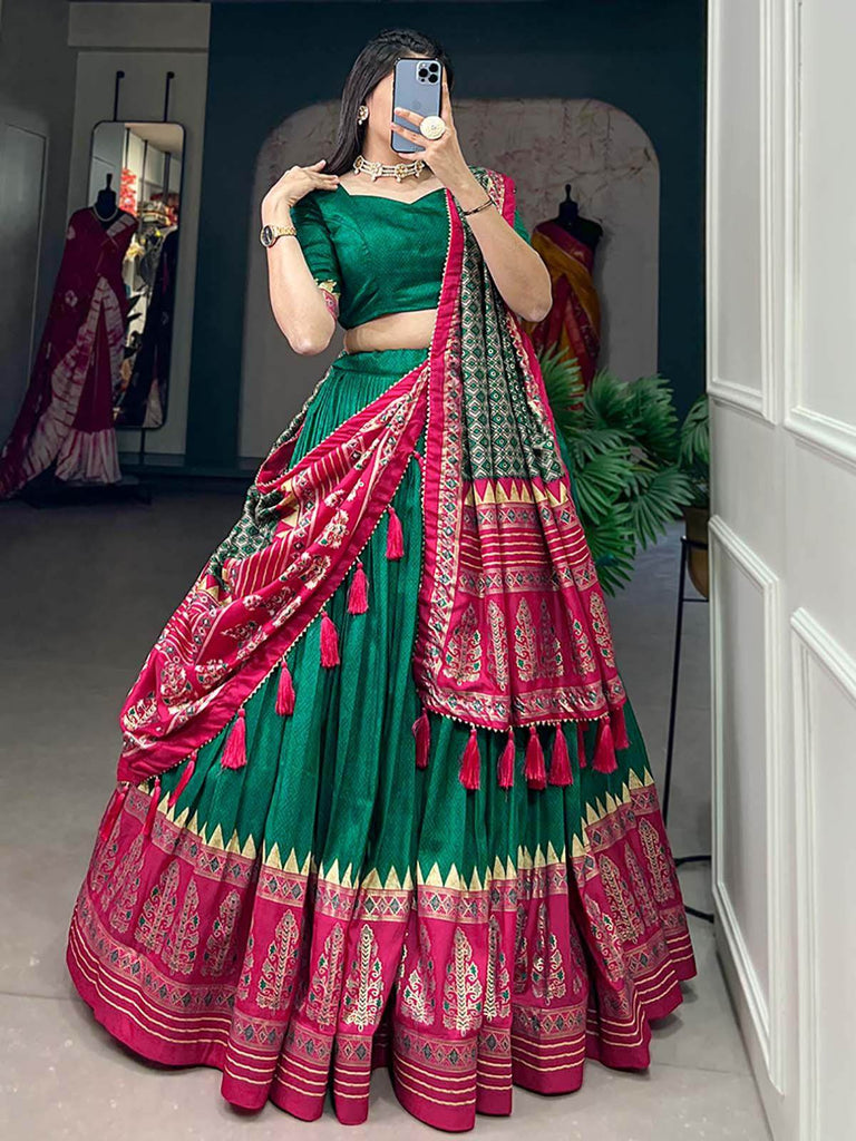 Majestic Green Foil Work Silk Festival Wear Lehenga Choli With Dupatta