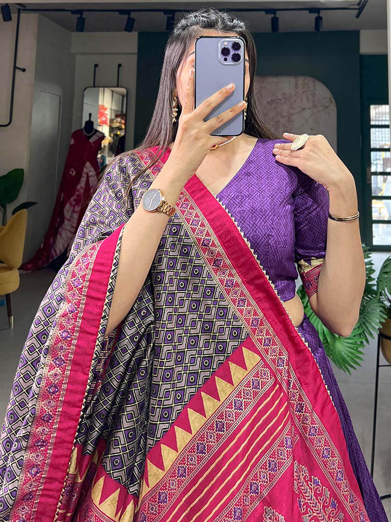 Stunning Purple Foil Work Silk Traditional Lehenga Choli With Dupatta