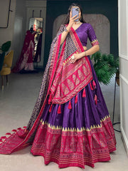 Stunning Purple Foil Work Silk Traditional Lehenga Choli With Dupatta