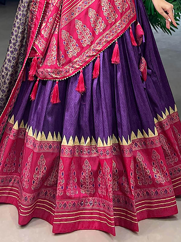 Stunning Purple Foil Work Silk Traditional Lehenga Choli With Dupatta