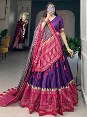 Stunning Purple Foil Work Silk Traditional Lehenga Choli With Dupatta