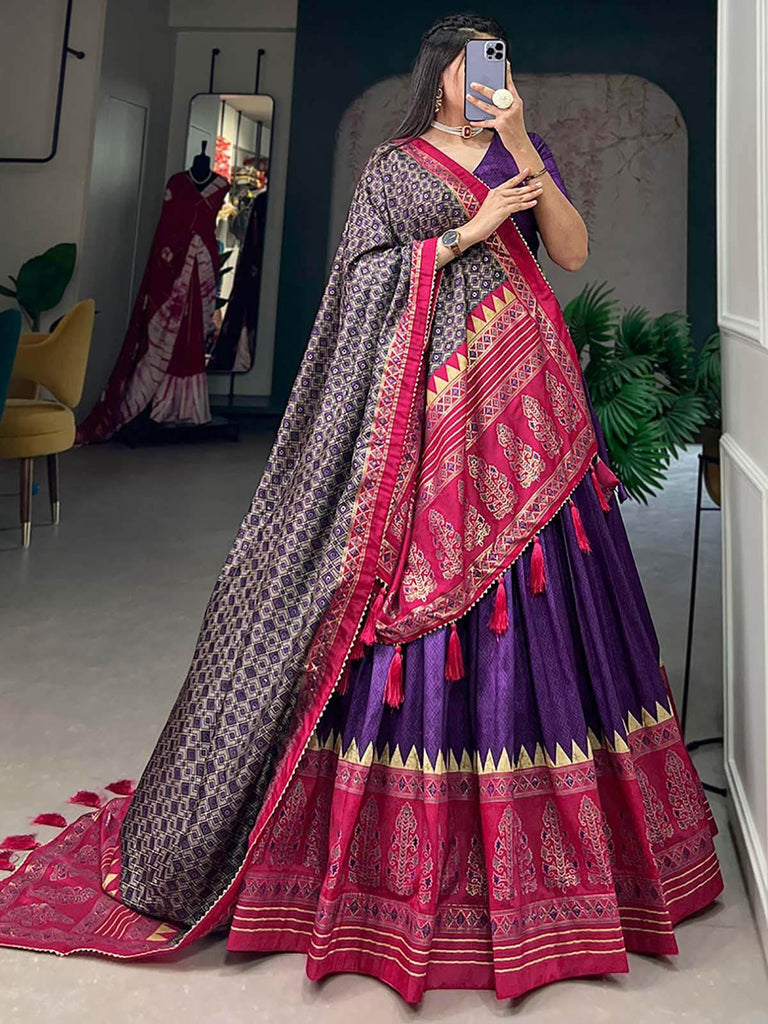 Stunning Purple Foil Work Silk Traditional Lehenga Choli With Dupatta