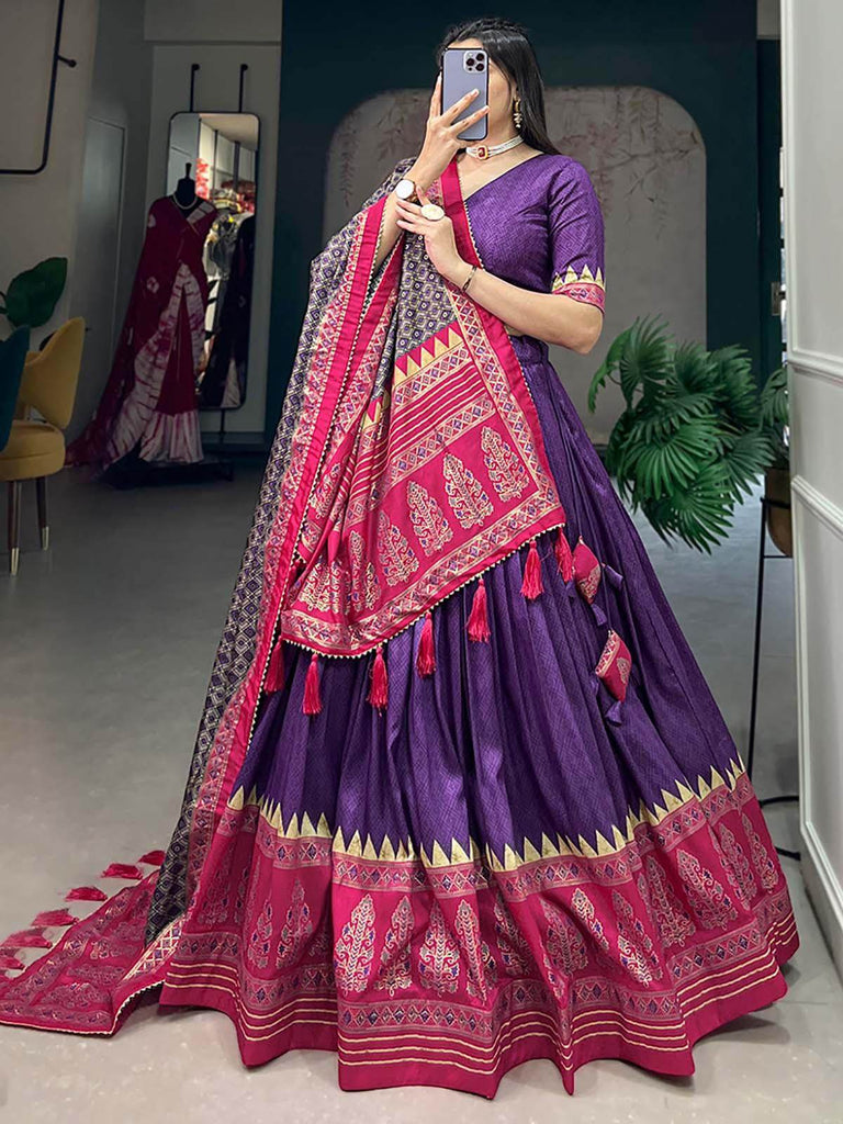 Stunning Purple Foil Work Silk Traditional Lehenga Choli With Dupatta