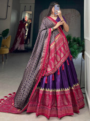 Stunning Purple Foil Work Silk Traditional Lehenga Choli With Dupatta