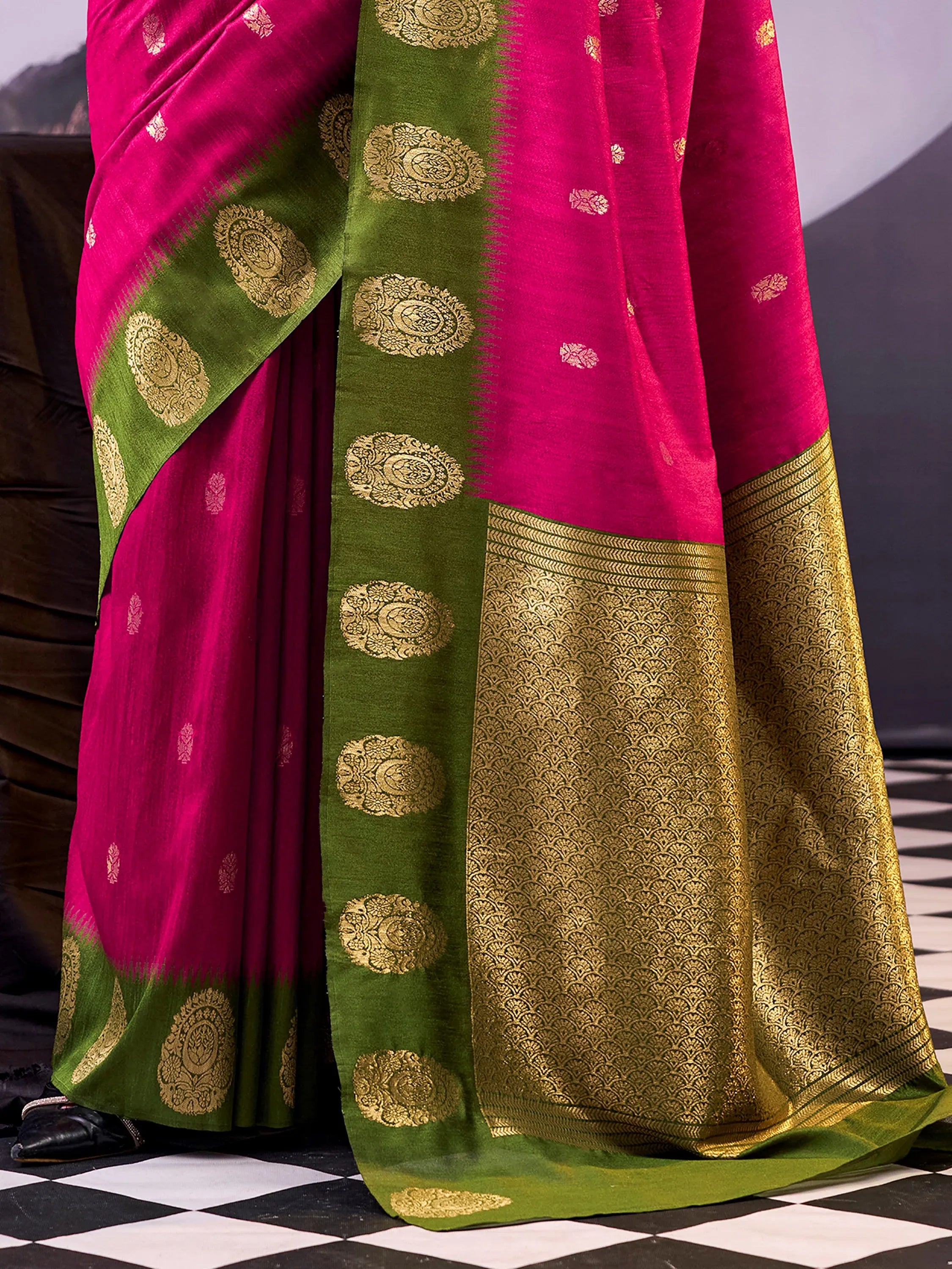 Rich Rani Pink Zari Weaving Cotton Event Wear Saree With Blouse