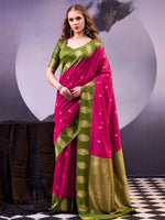 Rich Rani Pink Zari Weaving Cotton Event Wear Saree With Blouse
