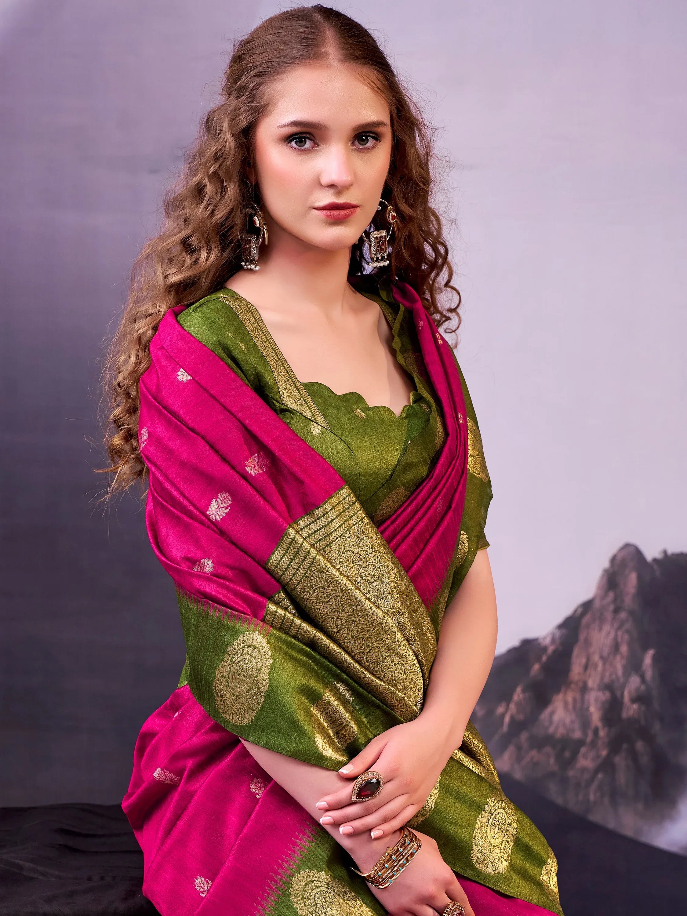 Rich Rani Pink Zari Weaving Cotton Event Wear Saree With Blouse